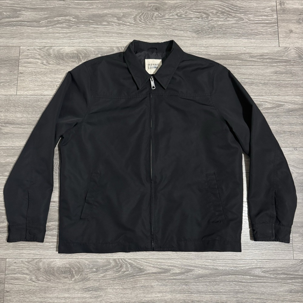 Old Navy Jacket Mens XL Black Long‎ Sleeve Full Zip Lined Windbreaker Collared